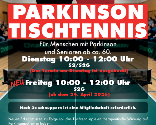 Parkinson Tischtennis mit neuem zusätzlichen Termin