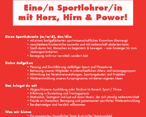 Sportlehrer gesucht!