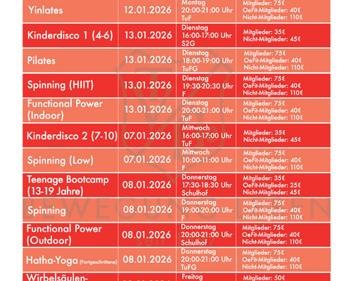 Kurse ab Januar 2026 - Block 1
