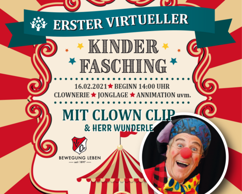 Virtueller Kinderfasching mit Clown Clip und Herrn Wunderle