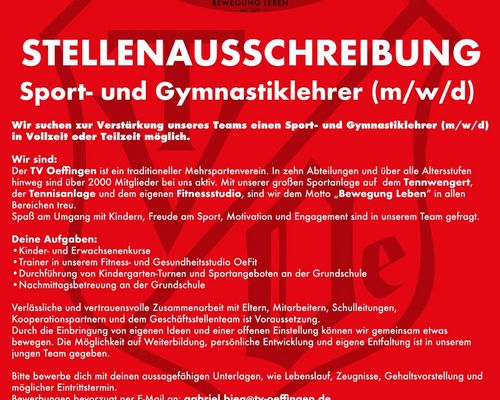 Gesucht: Sport- und Gymnastiklehrer (m/w/d) 