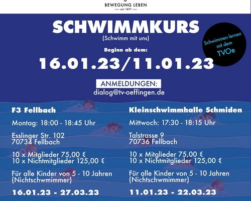 Schwimmkurs ab Januar 2023 - Jetzt anmelden