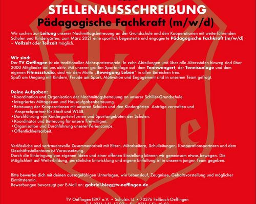 Stellenausschreibung Pädagogische Fachkraft (m/w/d)