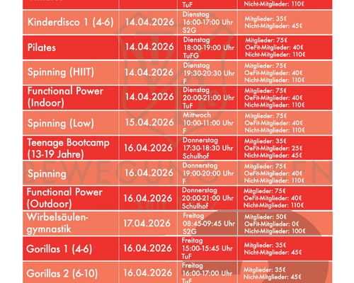 Kursangebot Block 2 - 2026 - Jetzt anmelden!