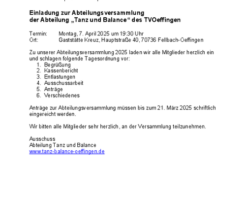 Tanz&Balance Abteilungsversammlung