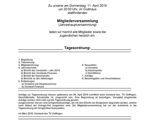 Einladung zur Mitgliederhauptversammlung