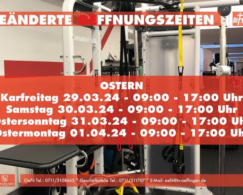 OeFit Oeffnungszeiten über Ostern