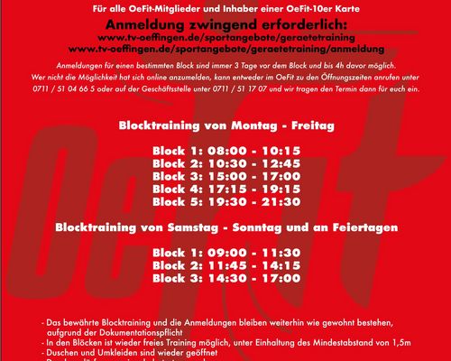 OeFit Trainingsbetrieb ab 01.07.2020