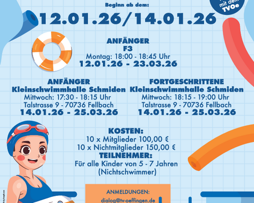 Schwimmkurs beim TVOe ab Januar 2026. Jetzt anmelden.